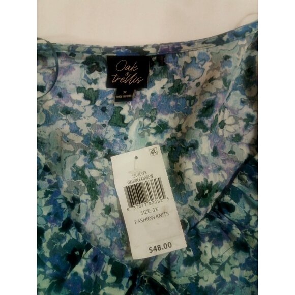 Oak Trellis Womens 3X Blue Floral Long Sleeve V-Neck Tunic Top New - Picture 3 of 16